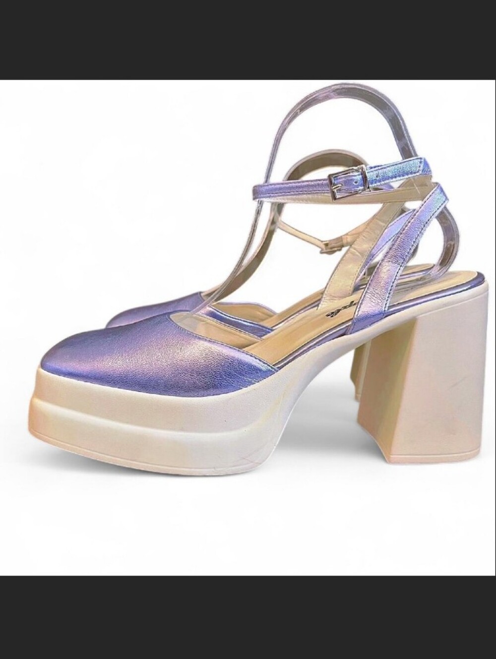 Free People Metallic Purple Stacked Platform Maryjanes – Size 37.5